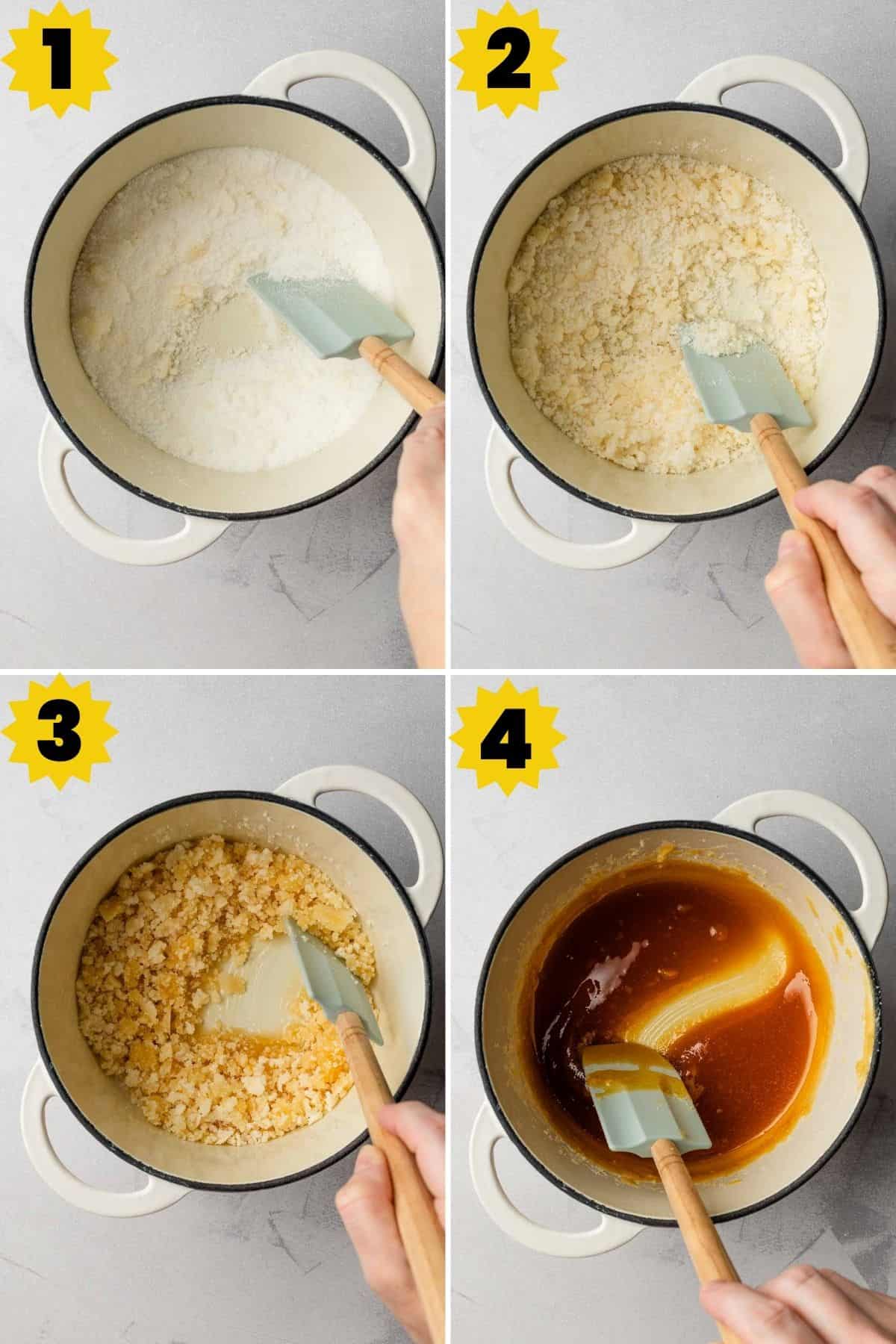 Sugar in sauce pot turning brown.