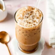 Brown sugar shaken espresso in glass with crushed ice.